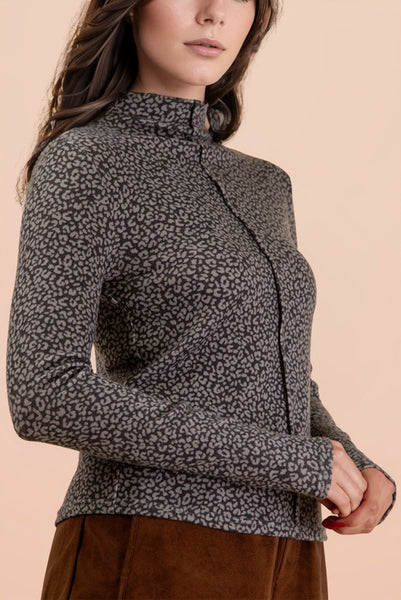 Grey Leopard Mock Neck