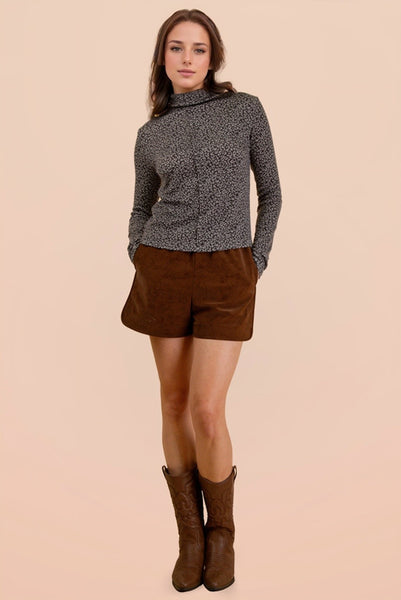 Grey Leopard Mock Neck