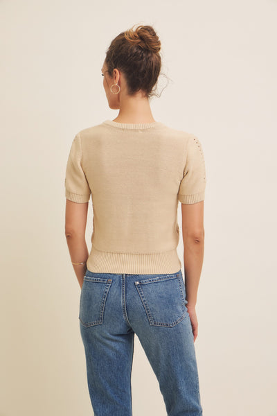 Pointelle Short Sleeve Sweater