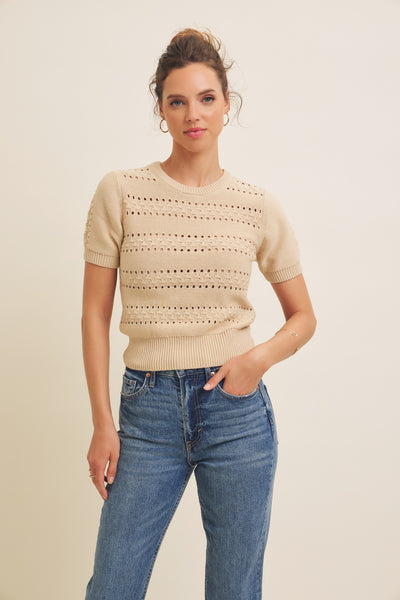Pointelle Short Sleeve Sweater