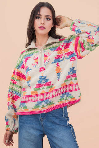 Half Zip Aztec Fleece Top