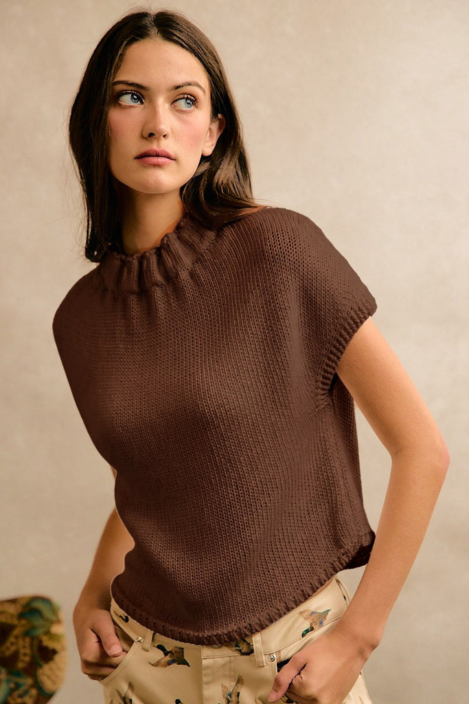 High Neck Cap Sleeve Knit Sweater Vest