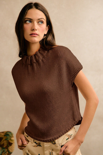 High Neck Cap Sleeve Knit Sweater Vest