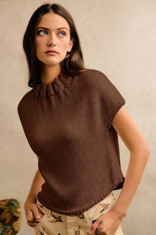 High Neck Cap Sleeve Knit Sweater Vest