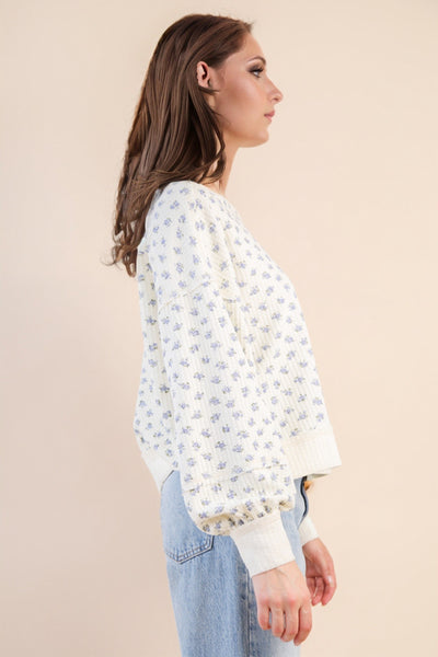 V-Back Neckline Floral Pullover