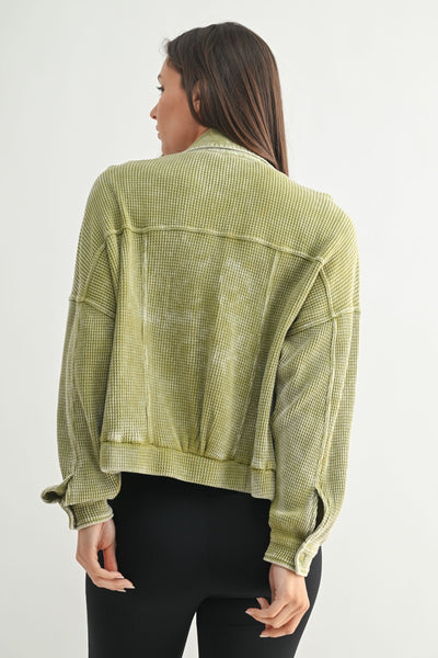 Mineral Wash Waffle Knit Cropped Jacket