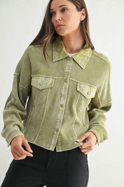 Mineral Wash Waffle Knit Cropped Jacket