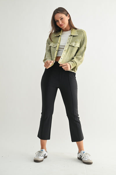 Mineral Wash Waffle Knit Cropped Jacket