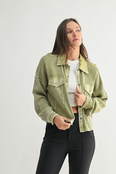 Mineral Wash Waffle Knit Cropped Jacket