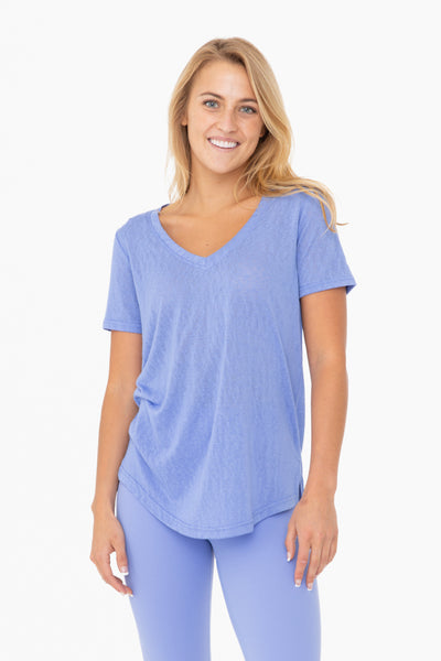 Slub V-Neck Short Sleeve Top