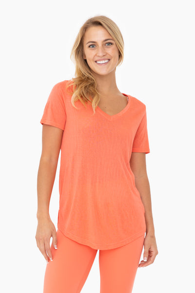 Slub V-Neck Short Sleeve Top