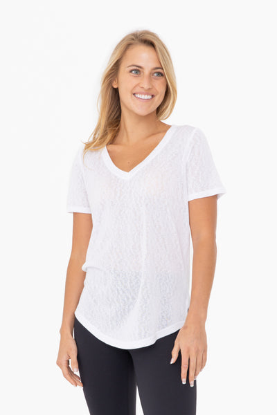 Slub V-Neck Short Sleeve Top