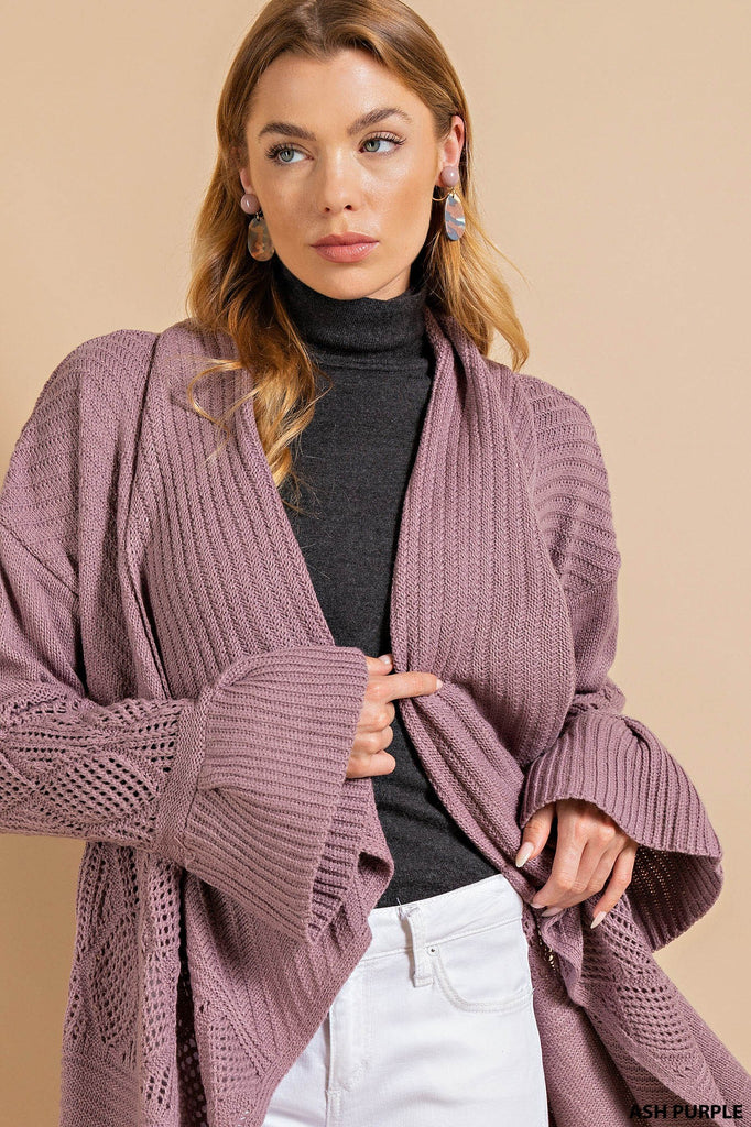 Cicy Bell Cardigan Tricot Femme Oversize Élégant - Manches Lanternes Amples, Pull Chaud Et Confortable Pour Automne Hiver