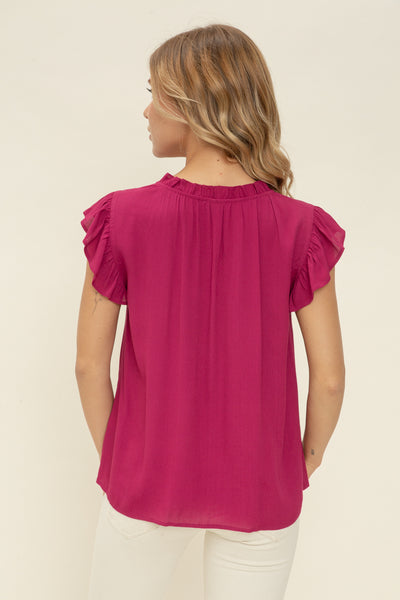 Tie V-Neck Flutter Sleeve Top