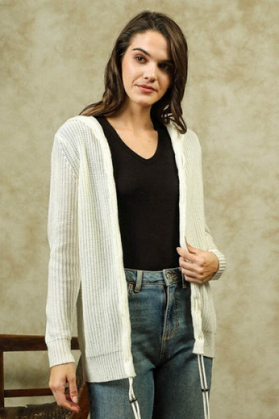 Hooded Drawstring Cardigan