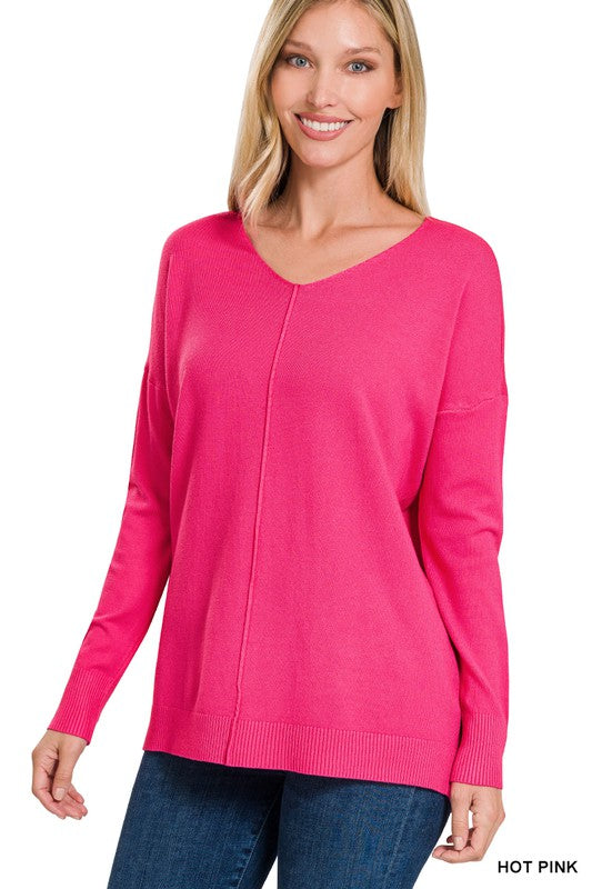 Vertical Front Seam V-Neck Sweater