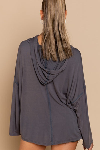 Hooded Button Neckline Long Sleeve