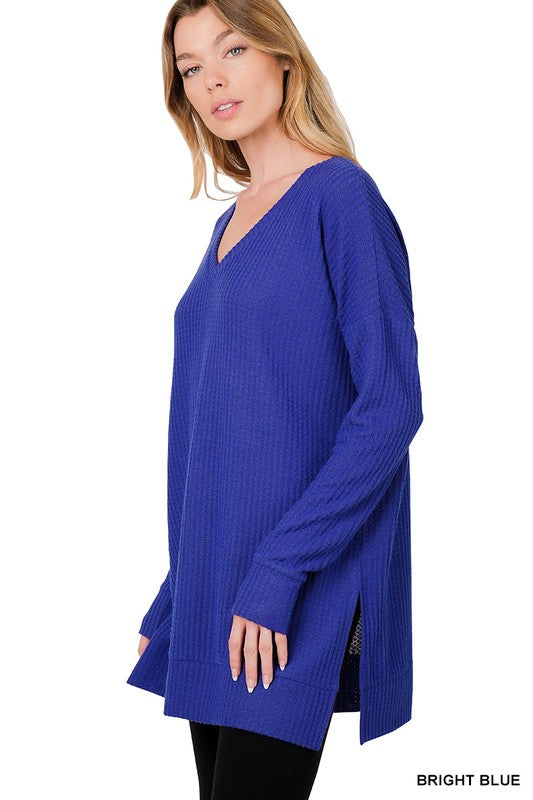 Thermal Brushed V-Neck Tunic Sweater