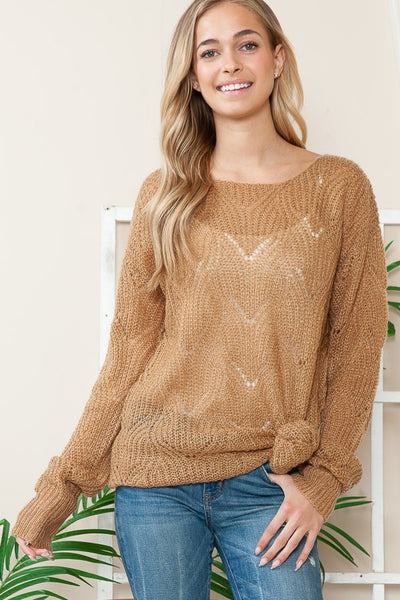 Camel Open Knit Sweater