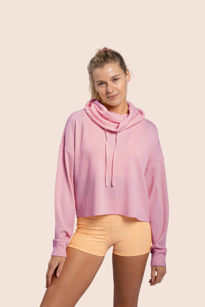 Cropped Waffle Knit Cowl Neck