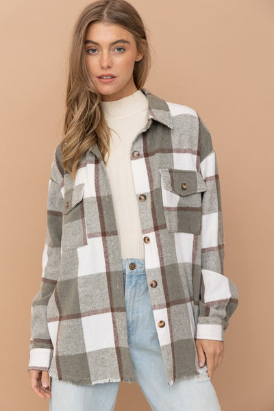 Plaid Fringe Hem Shacket