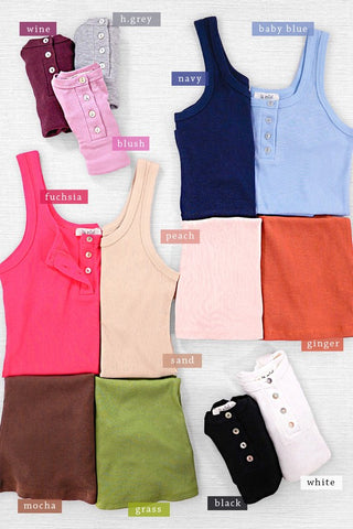 Ribbed Button Henley Tanks