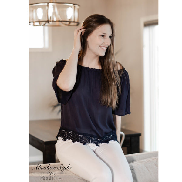 Navy Off-Shoulder Top