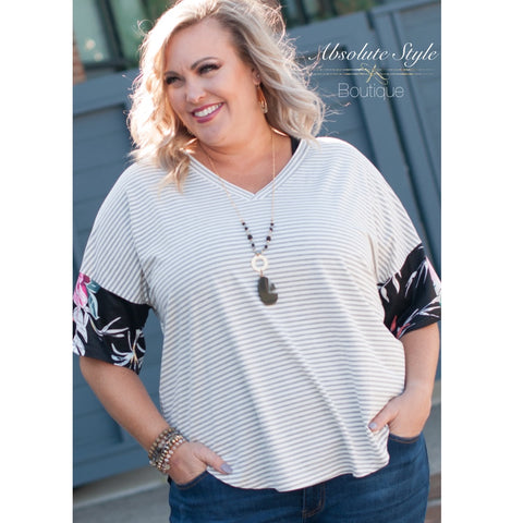 Floral Striped V-Neck Top