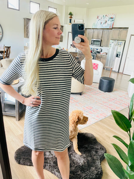 French Terry Striped T-Shirt Dress