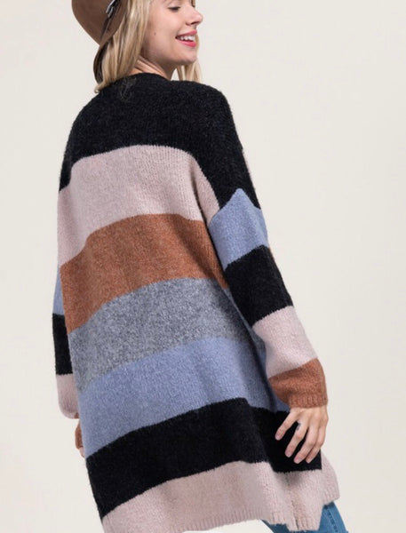 Colorblock Cardigan with Front Pockets