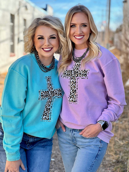 Leopard Cross Corded Pullover